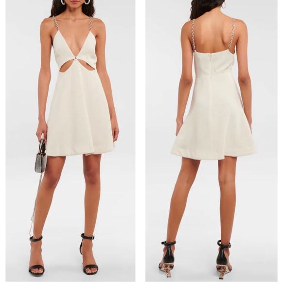 Jonathan Simkhai Ellis Cutout Silver Chain Egret White Mini Dress Size 4 - Picture 2 of 9